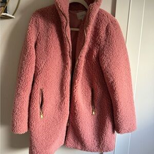 LOFT Pink Sherpa Teddy Coat with Gold Zippers